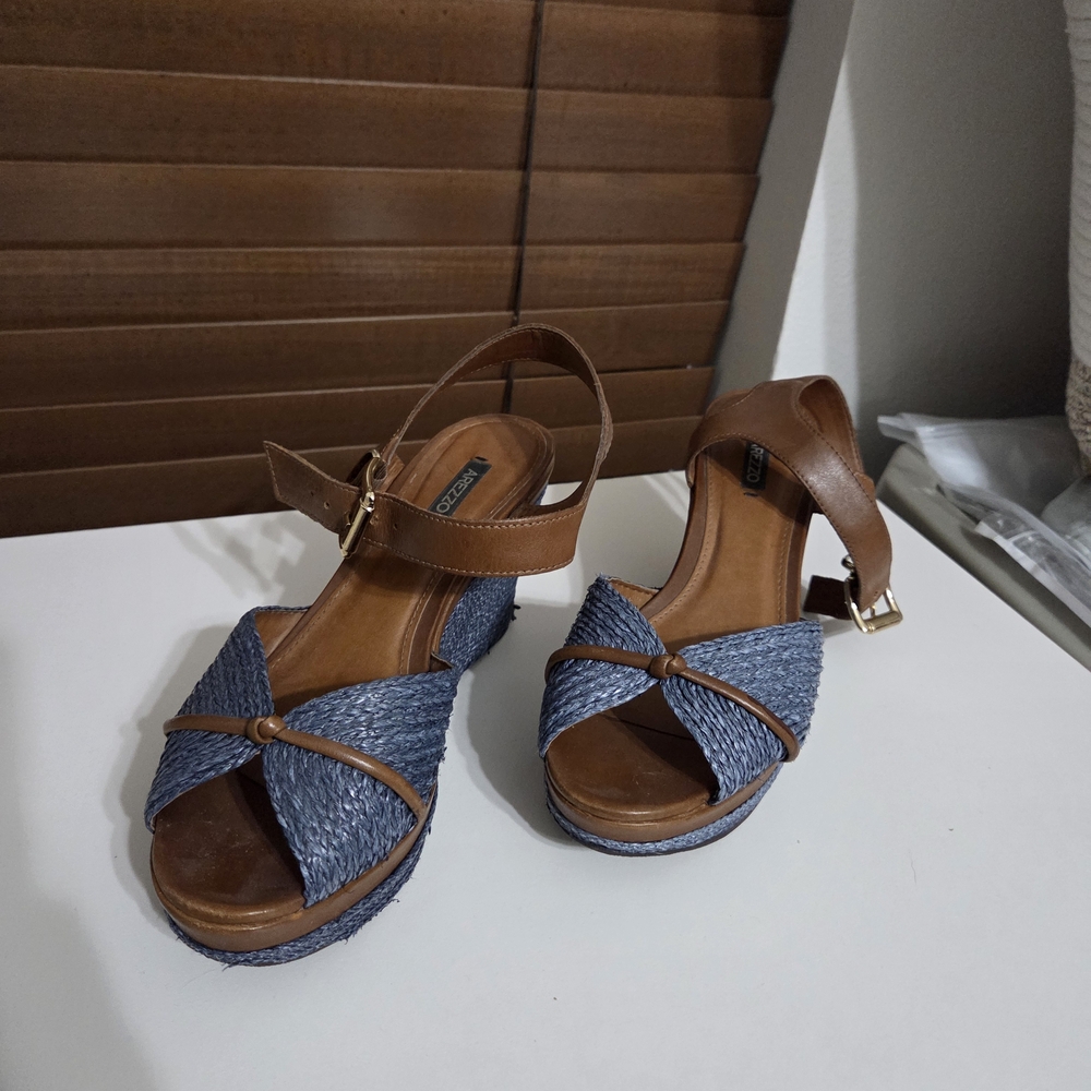 AREZZO Blue and Brown Espadrille Sandals